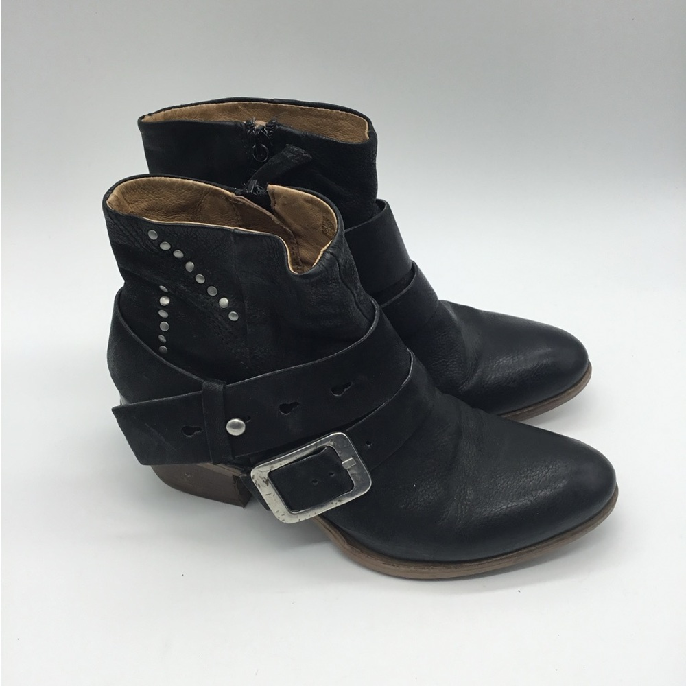 Miz Mooz Black Leather Ankle Boots with Buckle